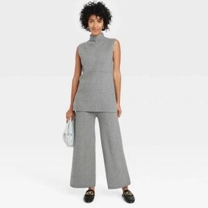 A New Day Mock Turtle Neck Ribbed Sweater Vest Set- Gray
